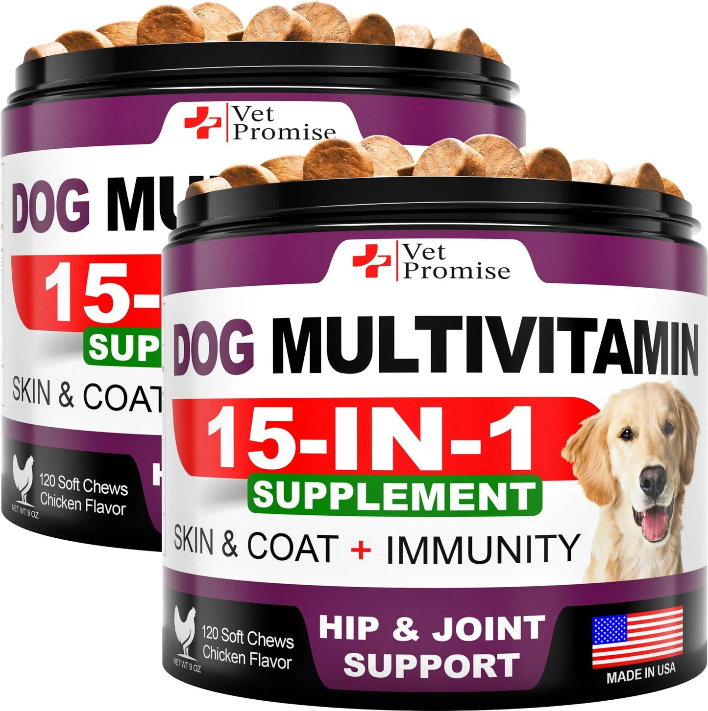 2 Pack Dog Multivitamin Chewable with Glucosamine 15-IN-1