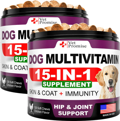2 Pack Dog Multivitamin Chewable with Glucosamine 15-IN-1