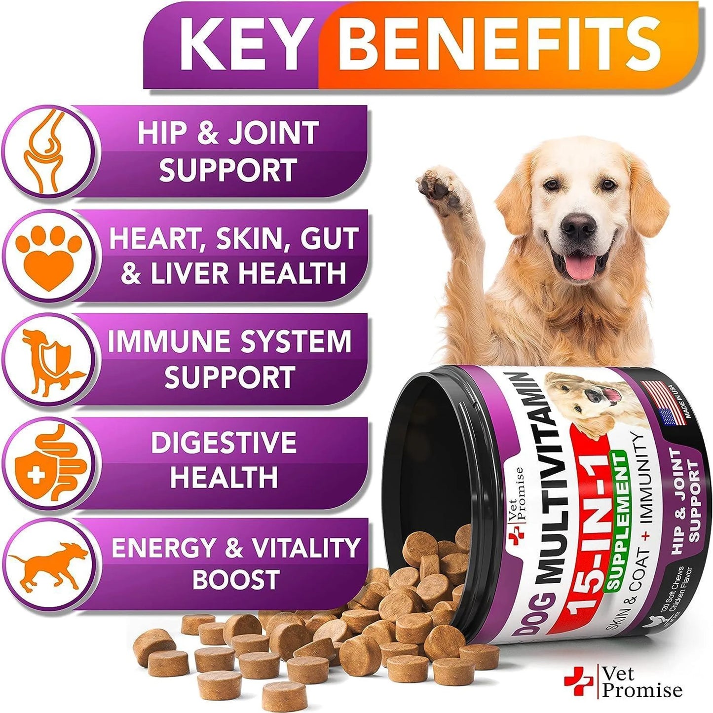 2 Pack Dog Multivitamin Chewable with Glucosamine 15-IN-1