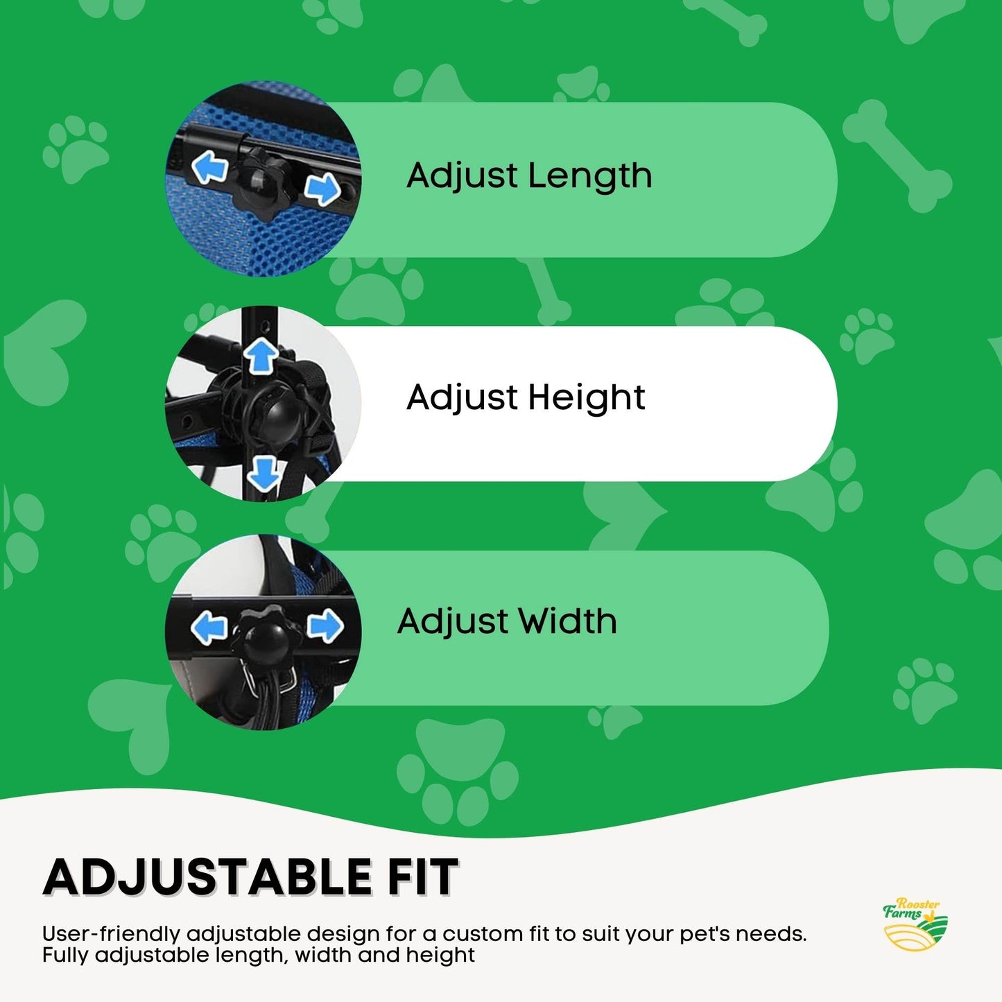 Rooster Farms Little Dog Wheelchair XS Harness - Adjustable Back Leg Aid-4
