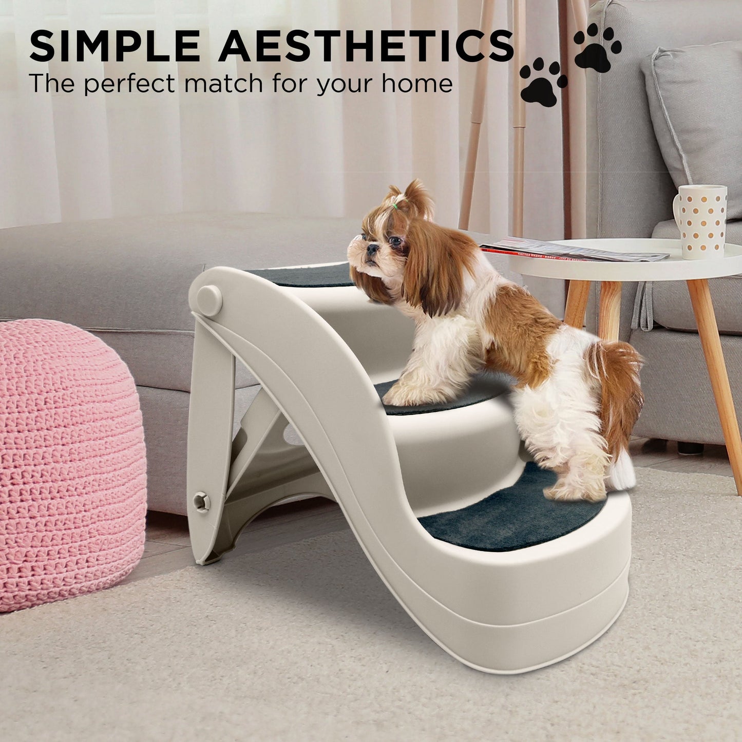 NNEDPE 38cm Foldable Pet Stairs Ramp - White-4